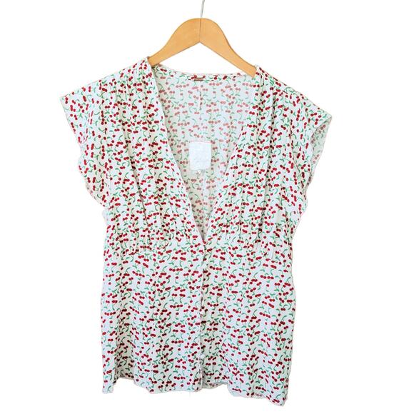 NEW FREE PEOPLE Cherry Print Bombshell Blouse Medium Top Retro Milkmaid Boho - Picture 9 of 11